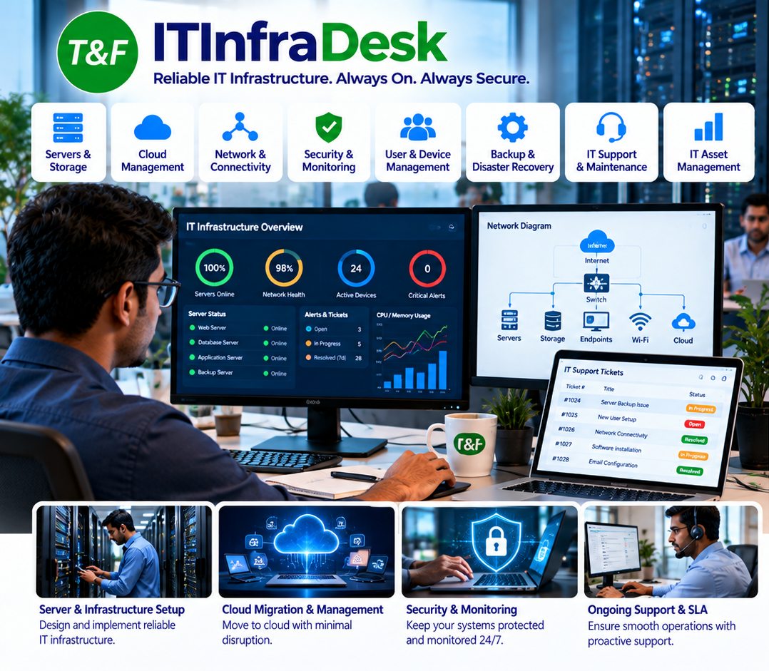 IT infrastructure monitoring, networks, cloud, and support workspace