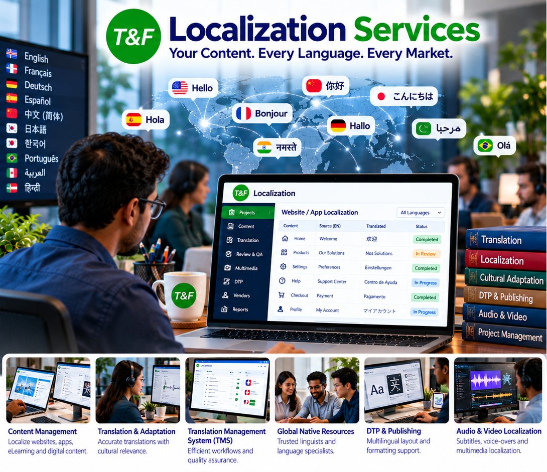 Localization operations for websites, applications, multimedia, and global content